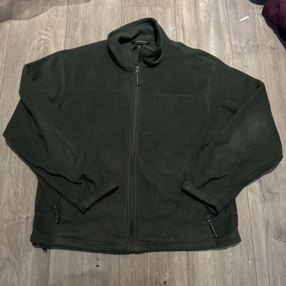 Cabela's Mens Fleece Jacket Full Zip Mock Neck Pockets Sweater Green L